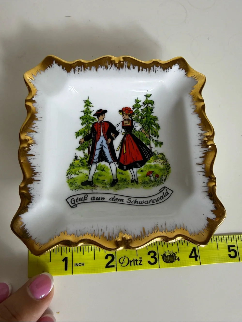 Vtg German Kleiber Ashtray Trinket Dish Gold Trim Schwarzwald Bavaria Forest